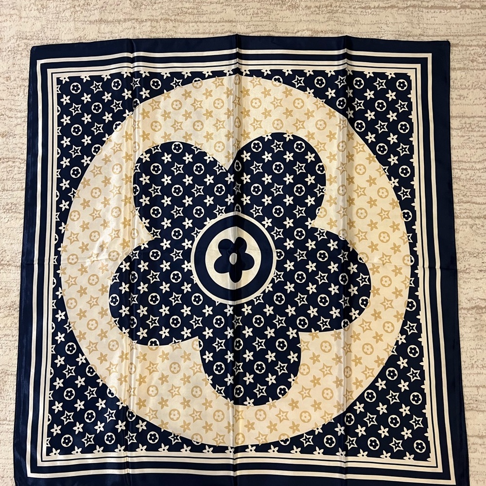 Elegant Navy and Gold Patterned Scarf